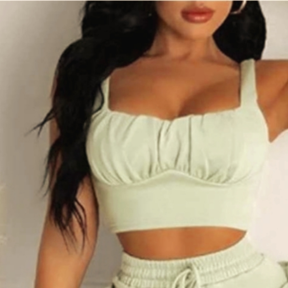 Pistachio Cropped Top Tank Rouched Bodice Romantic Lightweight NWOT XXL